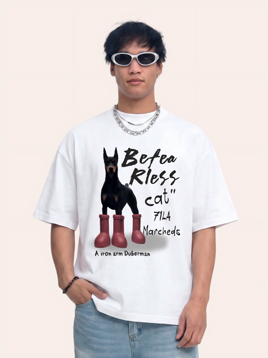 Doberman Wear Red Boots Graphic Washed T-Shirt
