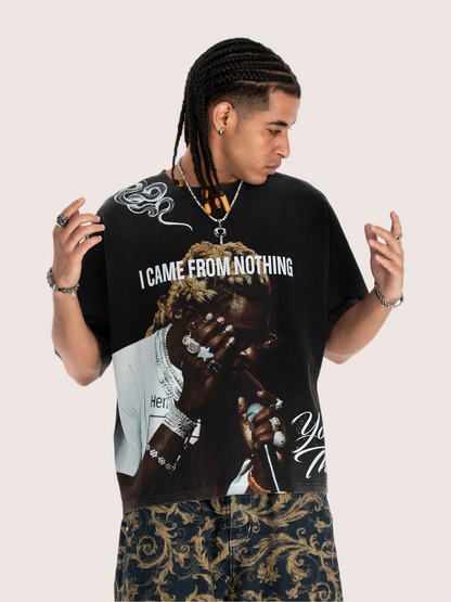 Rap Tee I Came From Nothing Black Acid Wash Graphic T-Shirt