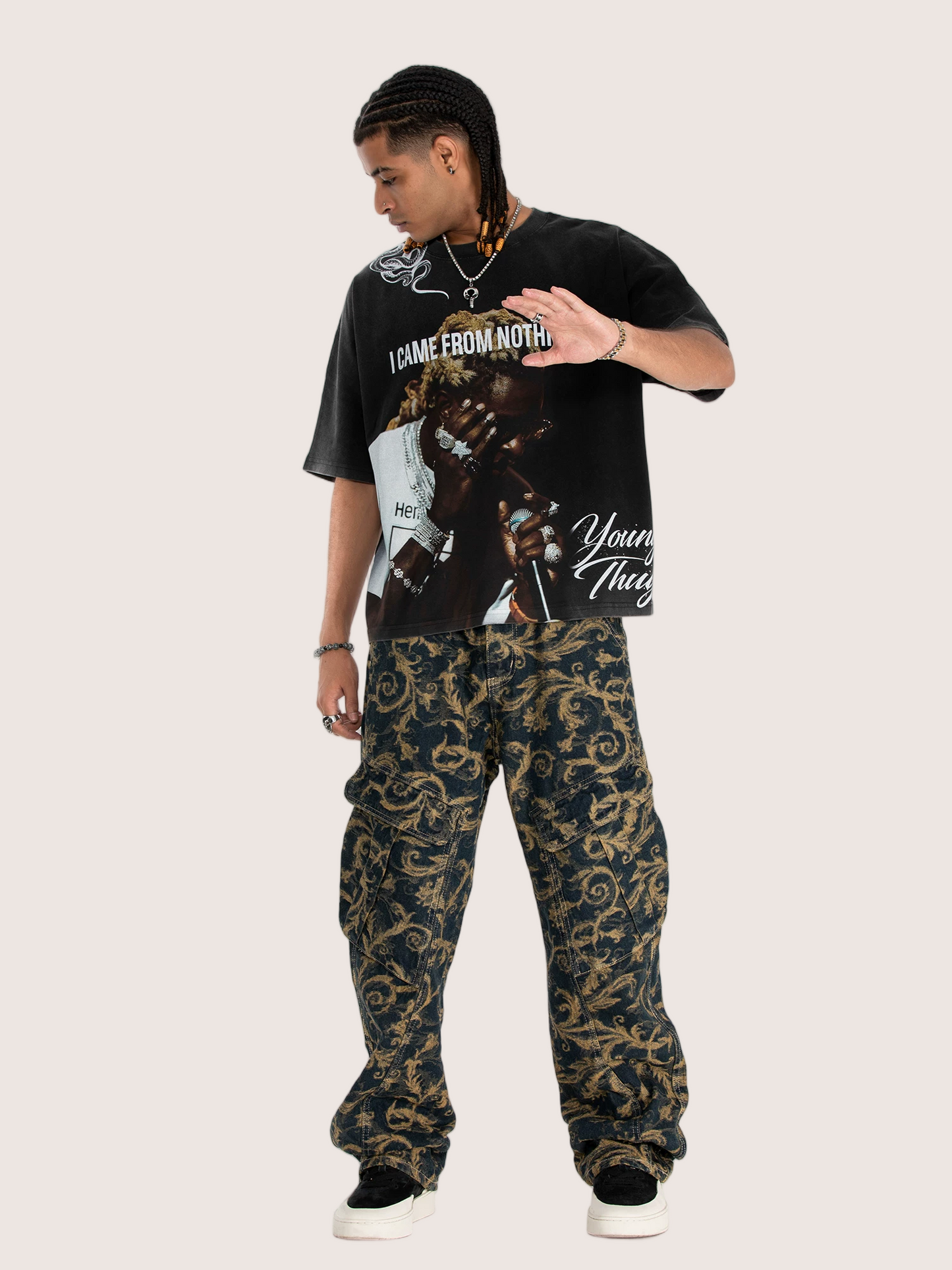 Rap Tee I Came From Nothing Black Acid Wash Graphic T-Shirt